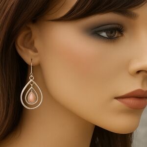 Croft & Barrow Silver Double Hoop Blush Pink 1.5"  Earrings - Fashion Jewelry